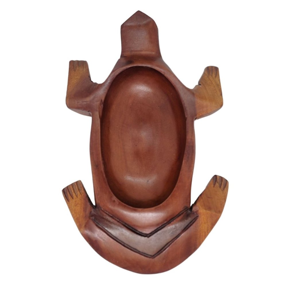 Rustic Turtle Primitive Wooden Carved Bowl Minimalist 9 in Brown Handmade Exotic